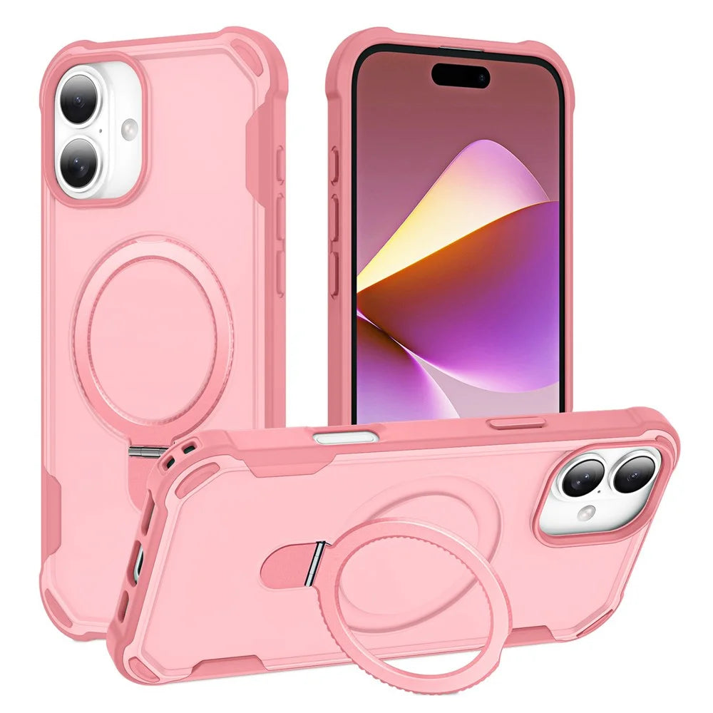 For iPhone 16 Plus Case Compatible with MagSafe Kickstand TPU + PC Shockproof Phone Back Cover - Pink - 1