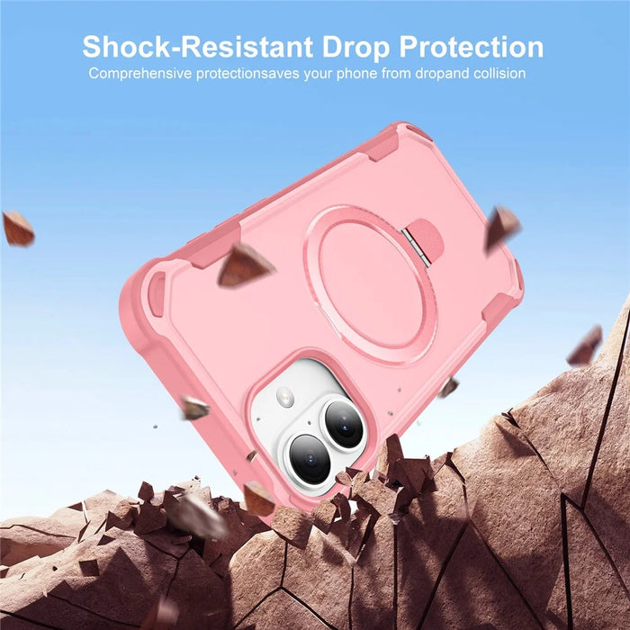 For iPhone 16 Plus Case Compatible with MagSafe Kickstand TPU + PC Shockproof Phone Back Cover - Pink - 2