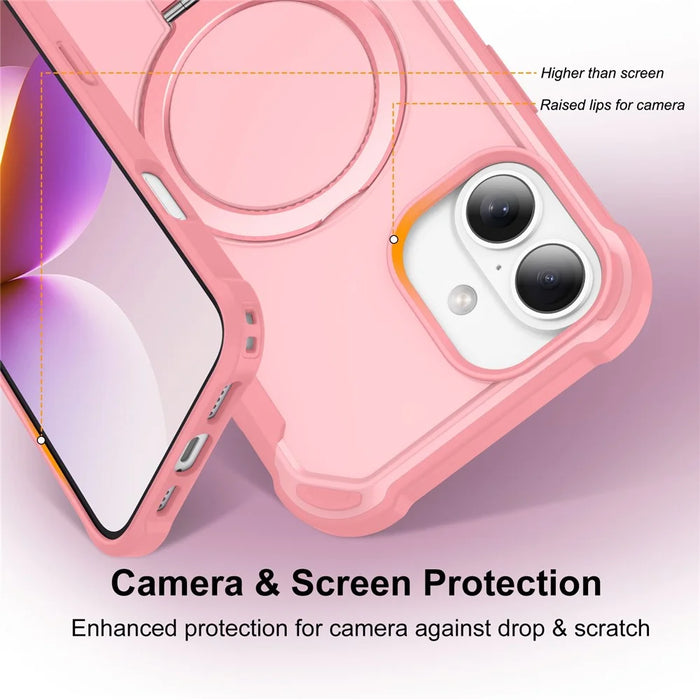 For iPhone 16 Plus Case Compatible with MagSafe Kickstand TPU + PC Shockproof Phone Back Cover - Pink - 3