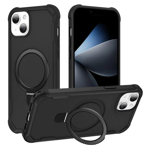 For iPhone 13 Case Compatible with MagSafe Kickstand TPU + PC Shockproof Phone Back Cover - Black - 1