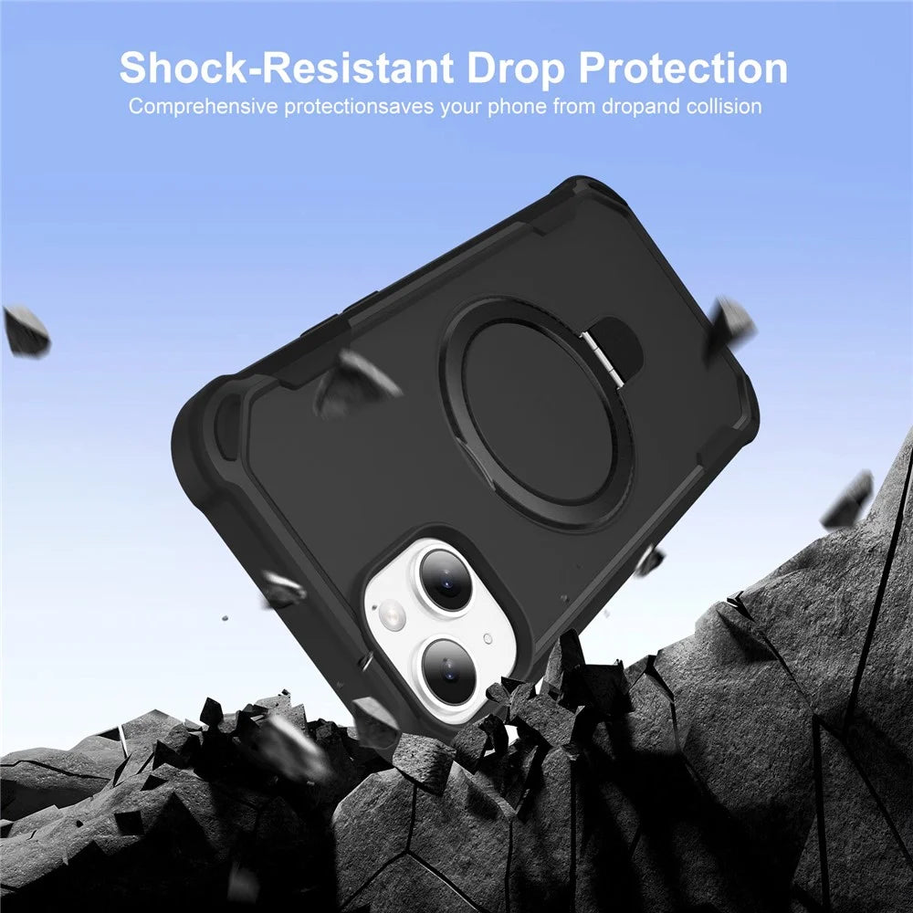 For iPhone 13 Case Compatible with MagSafe Kickstand TPU + PC Shockproof Phone Back Cover - Black - 2