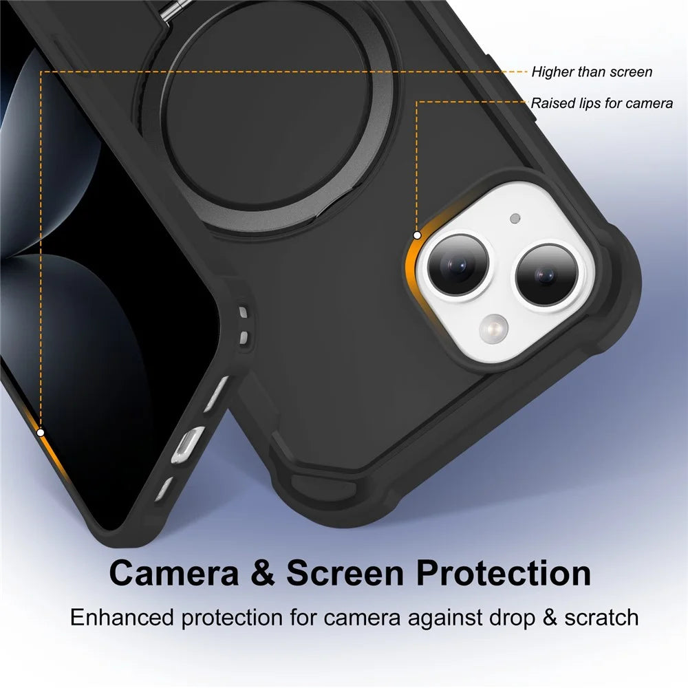 For iPhone 13 Case Compatible with MagSafe Kickstand TPU + PC Shockproof Phone Back Cover - Black - 3