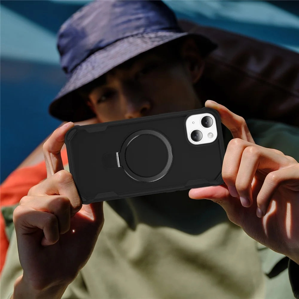 For iPhone 13 Case Compatible with MagSafe Kickstand TPU + PC Shockproof Phone Back Cover - Black - 7