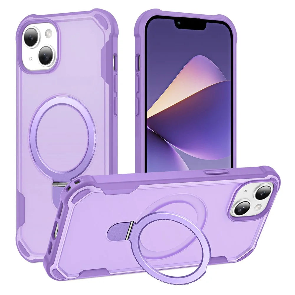 For iPhone 14 Case Compatible with MagSafe Kickstand TPU + PC Shockproof Phone Back Cover - Purple - 1