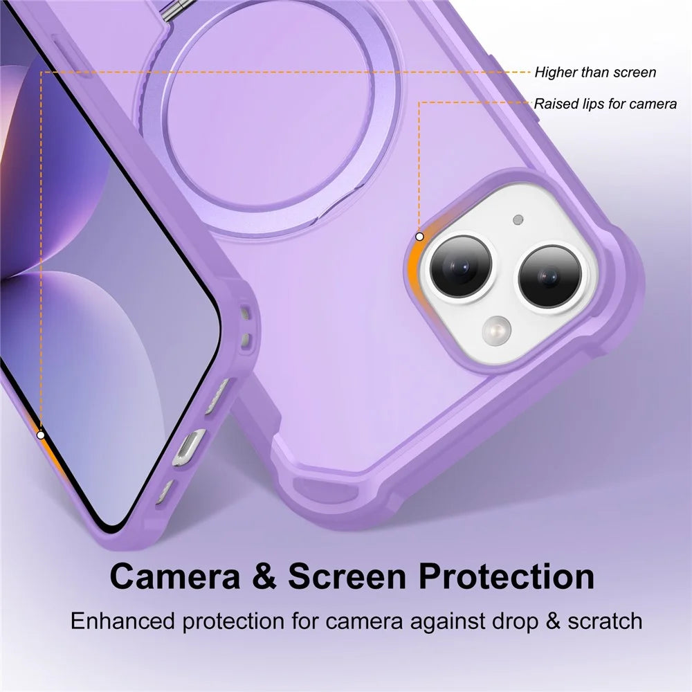 For iPhone 14 Case Compatible with MagSafe Kickstand TPU + PC Shockproof Phone Back Cover - Purple - 3