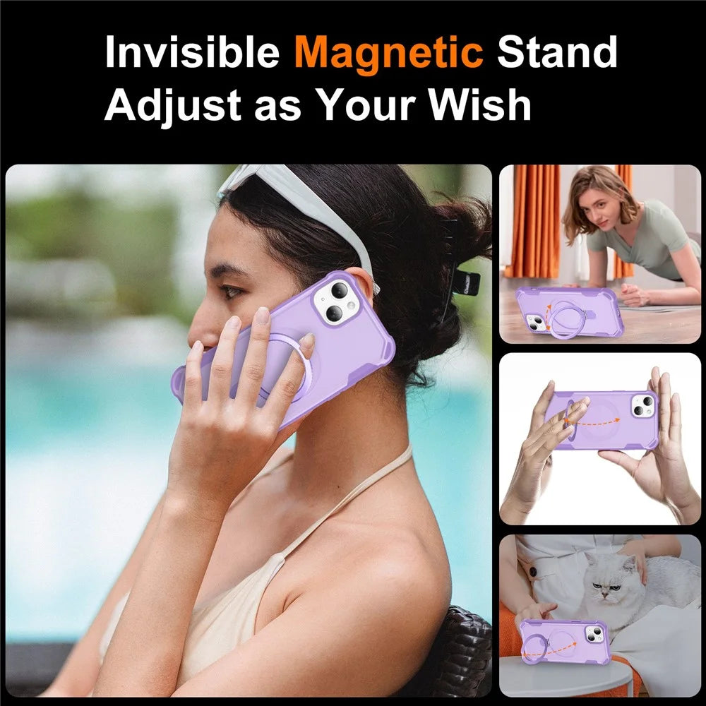 For iPhone 14 Case Compatible with MagSafe Kickstand TPU + PC Shockproof Phone Back Cover - Purple - 6