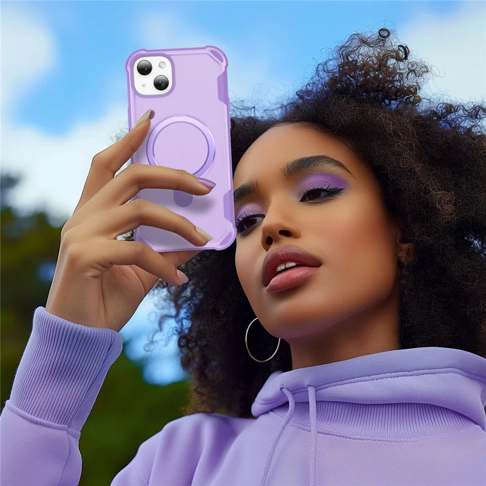 For iPhone 14 Case Compatible with MagSafe Kickstand TPU + PC Shockproof Phone Back Cover - Purple - 7