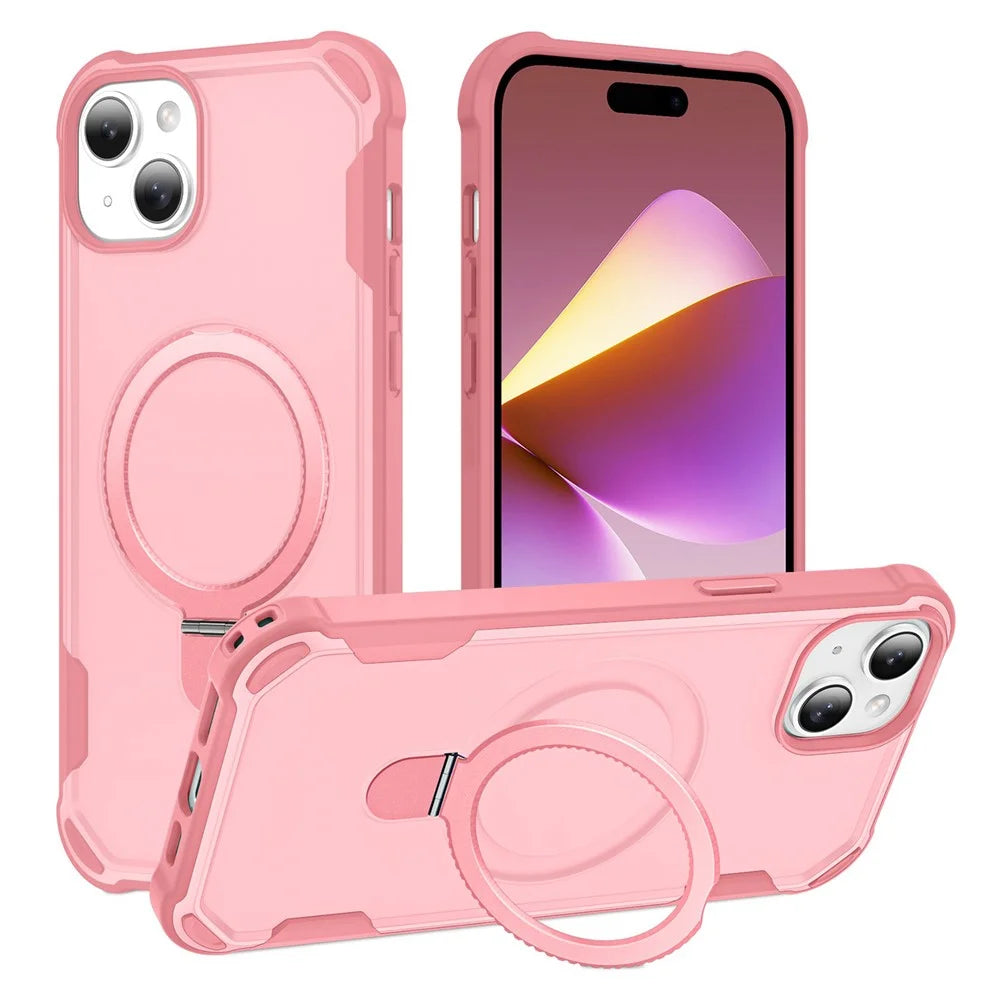 For iPhone 15 Case Compatible with MagSafe Kickstand TPU + PC Shockproof Phone Back Cover - Pink - 1