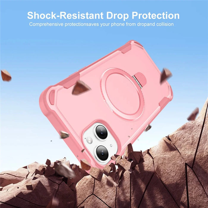 For iPhone 15 Case Compatible with MagSafe Kickstand TPU + PC Shockproof Phone Back Cover - Pink - 2
