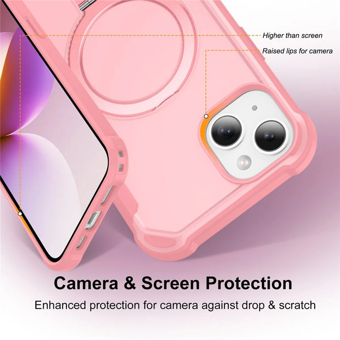 For iPhone 15 Case Compatible with MagSafe Kickstand TPU + PC Shockproof Phone Back Cover - Pink - 3