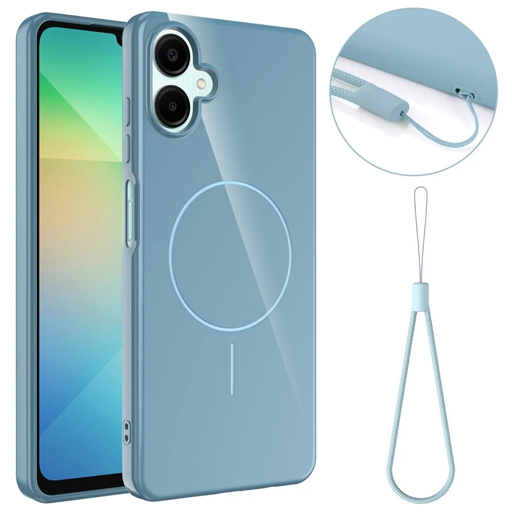 For Samsung Galaxy A06 4G Magnetic Case TPU Phone Back Cover with Lanyard - Blue - 1