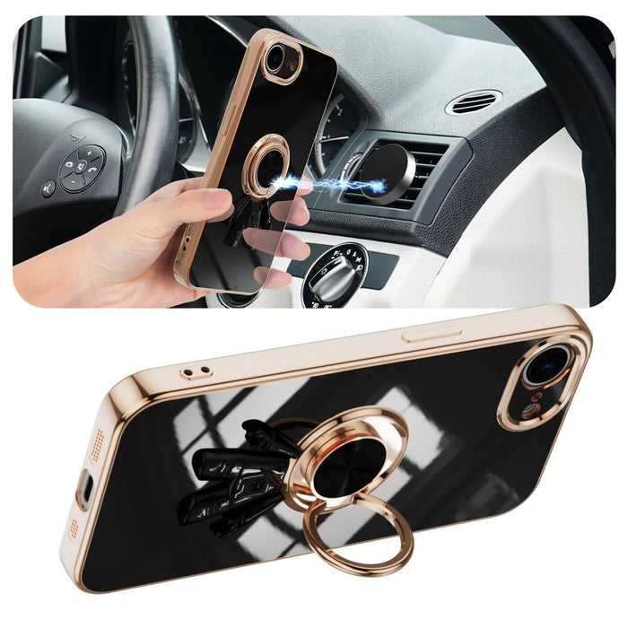For iPhone 17e / 16e Case with Astronaut Ring Kickstand 6D Electroplating TPU Phone Cover - Black - 2