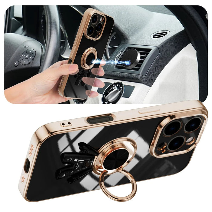 For iPhone 16 Pro Max Case with Astronaut Ring Kickstand 6D Electroplating TPU Phone Cover - Black - 2
