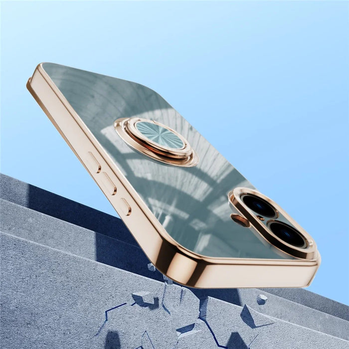 For iPhone 16 Plus Case Precise Cutouts 6D Electroplating TPU Phone Cover with Ring Holder - Grey - 2