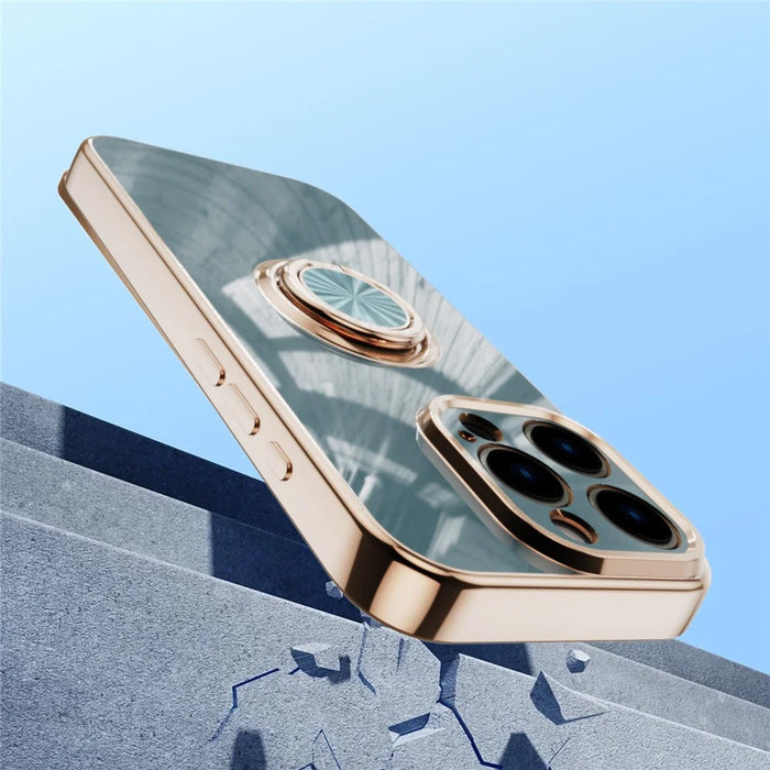 For iPhone 16 Pro Case Precise Cutouts 6D Electroplating TPU Phone Cover with Ring Holder - Grey - 2