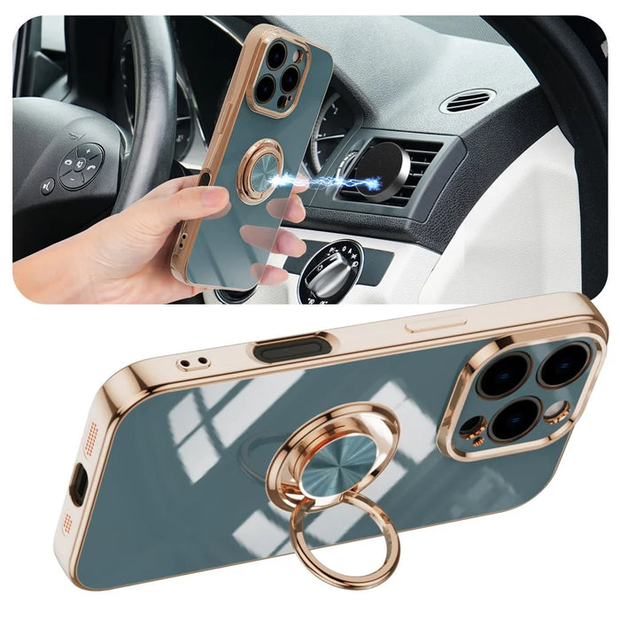 For iPhone 16 Pro Max Case Precise Cutouts 6D Electroplating TPU Phone Cover with Ring Holder - Grey - 3