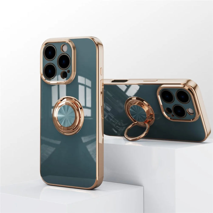 For iPhone 16 Pro Max Case Precise Cutouts 6D Electroplating TPU Phone Cover with Ring Holder - Grey - 5