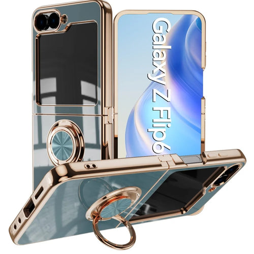 For Samsung Galaxy Z Flip7 FE 5G / Z Flip6 5G Case Precise Cutouts 6D Electroplating TPU Phone Cover with Ring Holder - Grey - 1