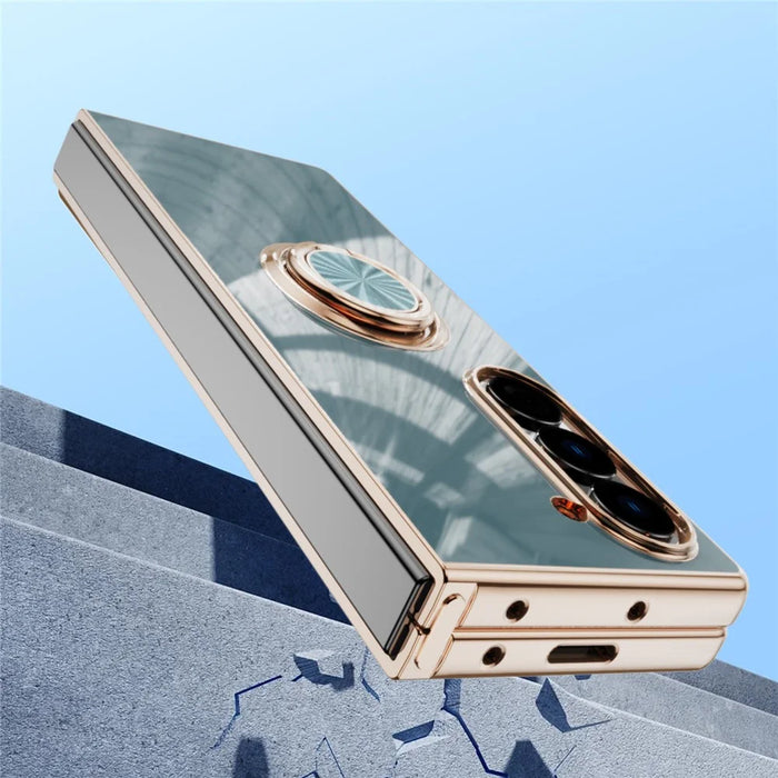 For Samsung Galaxy Z Fold6 5G Case Precise Cutouts 6D Electroplating TPU Phone Cover with Ring Holder - Grey - 2