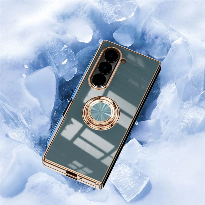 For Samsung Galaxy Z Fold6 5G Case Precise Cutouts 6D Electroplating TPU Phone Cover with Ring Holder - Grey - 4