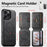 SUTENI M3 For iPhone 16 Pro Max Magnetic Case Cowhide Texture Leather Back Cover with Card Bag Kickstand - Black - 6
