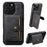 SUTENI M4 For iPhone 16 Pro Magnetic Case with Card Holder Cowhide Texture Leather Back Cover - Black - 1