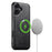 SUTENI M4 For iPhone 16 Magnetic Case with Card Holder Cowhide Texture Leather Back Cover - Black - 3