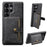 SUTENI M4 For Samsung Galaxy S24 Ultra Magnetic Case with Card Holder Cowhide Texture Leather Back Cover - Black - 1
