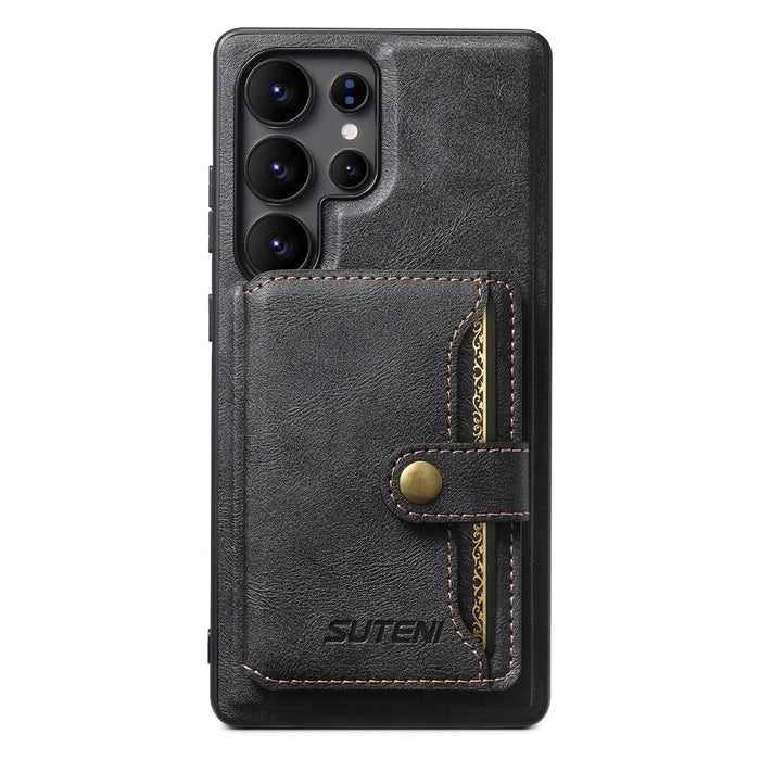 SUTENI M4 For Samsung Galaxy S24 Ultra Magnetic Case with Card Holder Cowhide Texture Leather Back Cover - Black - 2