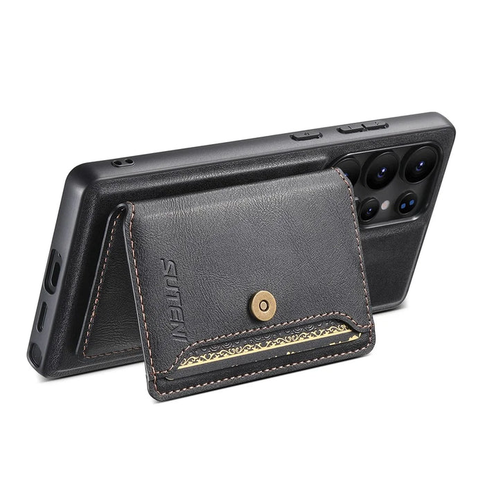 SUTENI M4 For Samsung Galaxy S22 Ultra 5G Magnetic Case with Card Holder Cowhide Texture Leather Back Cover - Black - 4