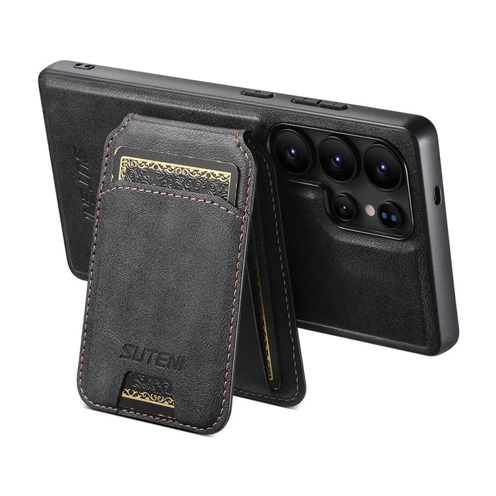 SUTENI M5 For Samsung Galaxy S24 Ultra Magnetic Case with Card Bag Cowhide Texture Leather Phone Back Cover - Black - 5