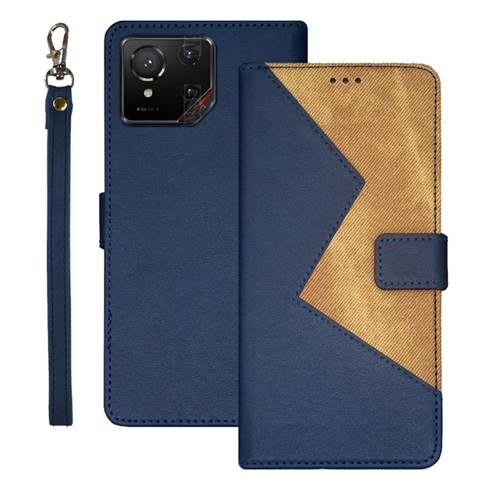 IDEWEI For Asus ROG Phone 9 5G Case Card Slots Splicing Color Leather Phone Cover - Blue - 1