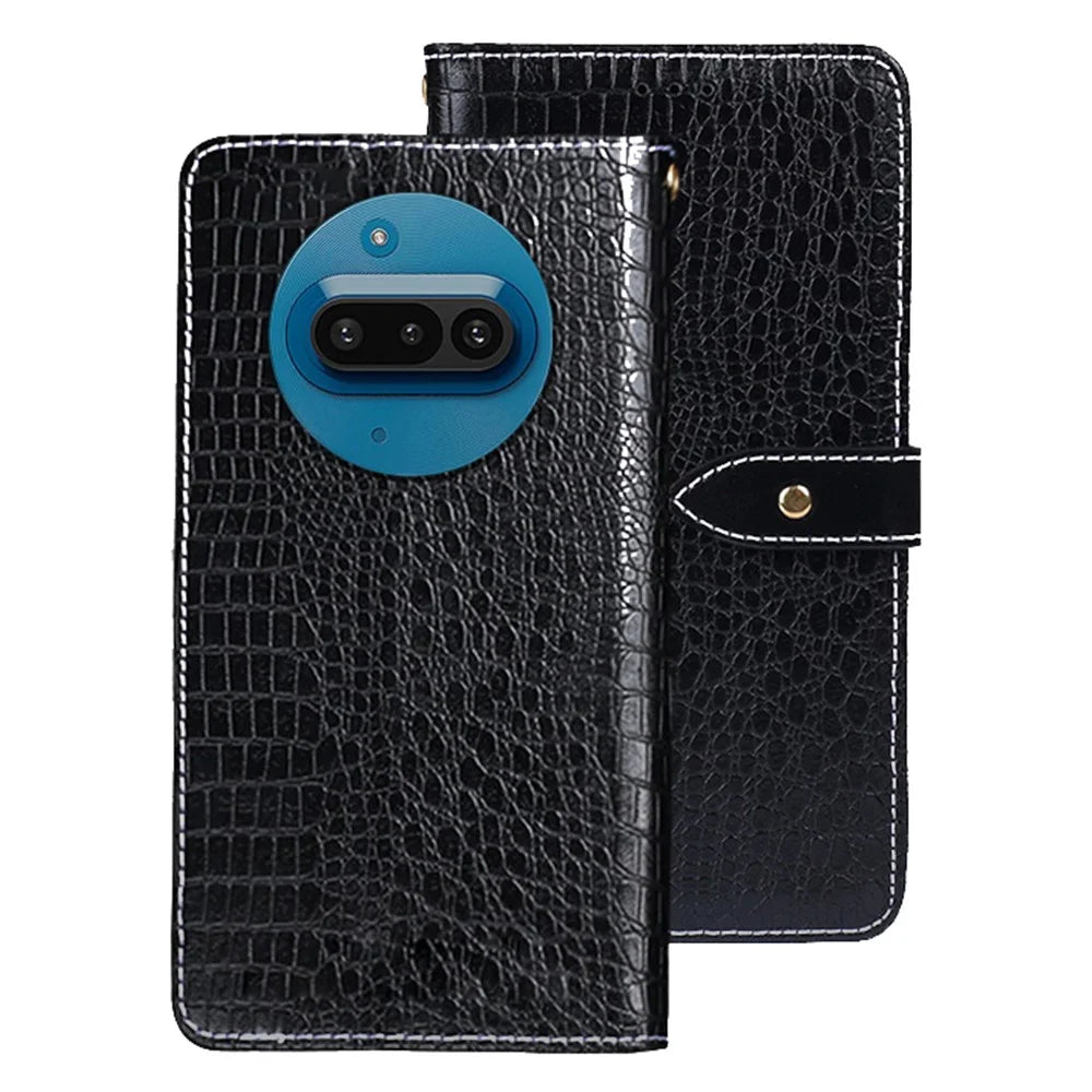 IDEWEI For Nothing Phone (3a) Case Crocodile Texture PU Leather Flip Phone Cover - Black - 1