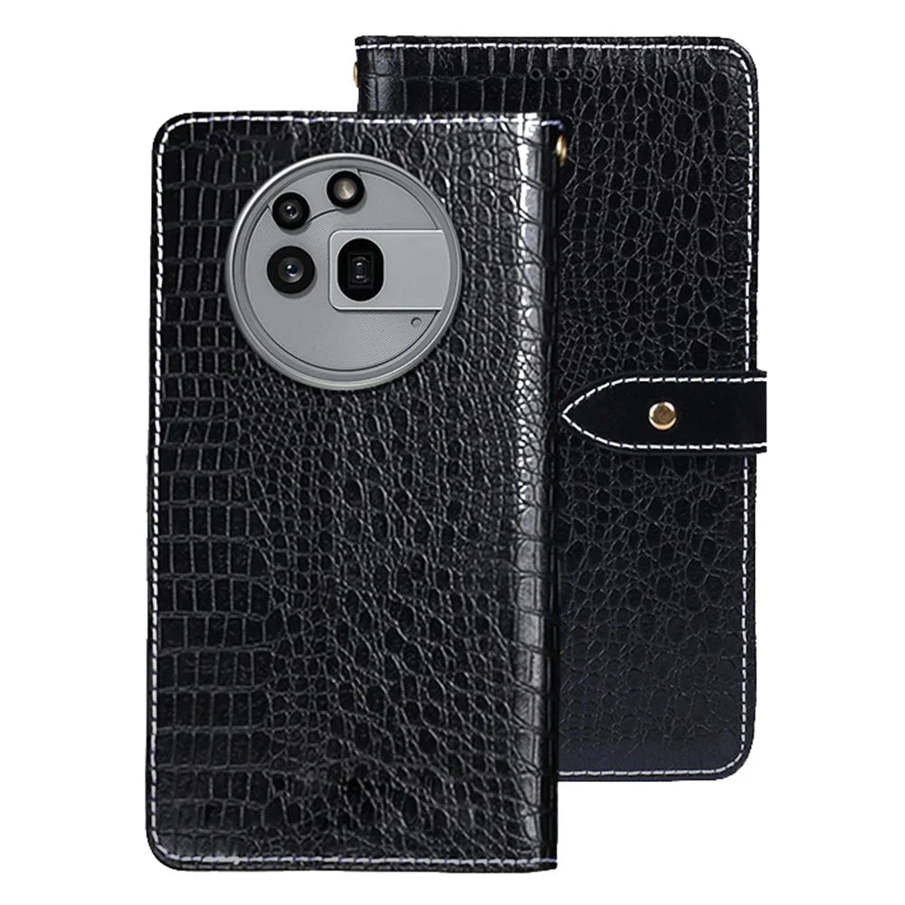 IDEWEI For Nothing Phone (3a) Pro Case Crocodile Texture PU Leather Flip Phone Cover - Black - 1