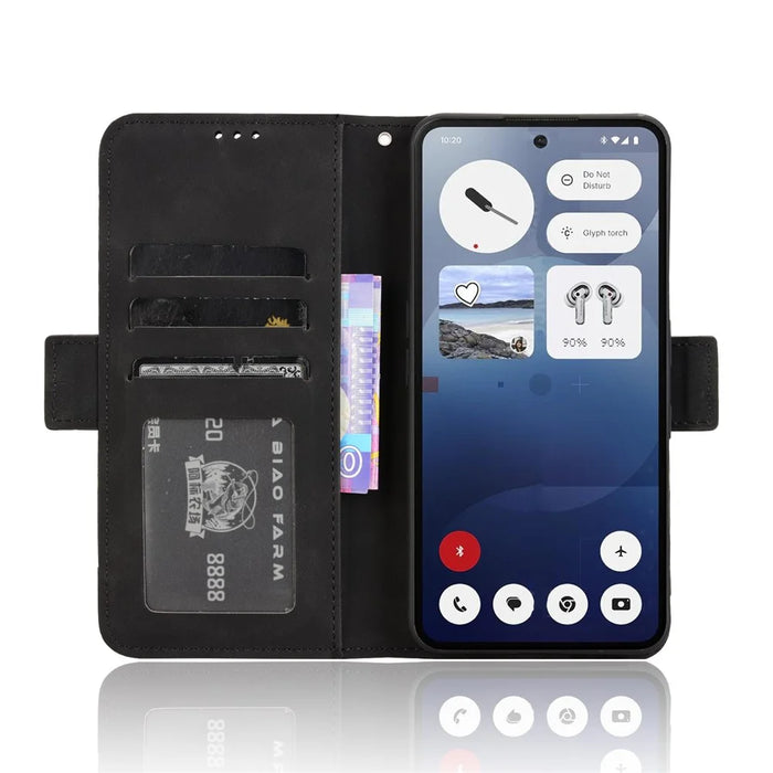 For Nothing Phone (3a) Leather Case Phone Wallet Cover with Multiple Card Slots - Black - 5