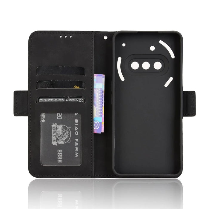 For Nothing Phone (3a) Leather Case Phone Wallet Cover with Multiple Card Slots - Black - 6