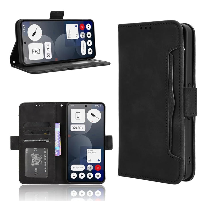 For Nothing Phone (3a) Pro Leather Case Phone Wallet Cover with Multiple Card Slots - Black - 1
