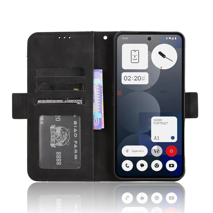 For Nothing Phone (3a) Pro Leather Case Phone Wallet Cover with Multiple Card Slots - Black - 5