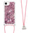 For iPhone 17e / 16e TPU Case Quicksand Design Phone Cover with Lanyard - Rose Gold / Hearts - 2