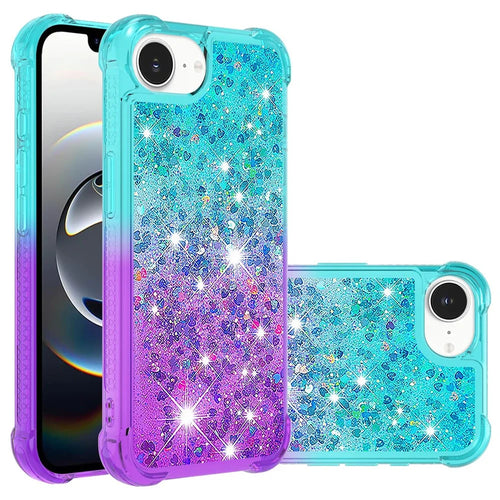 For iPhone 17e / 16e TPU Case Gradient Quicksand Phone Back Cover - Sky Blue+Purple - 1