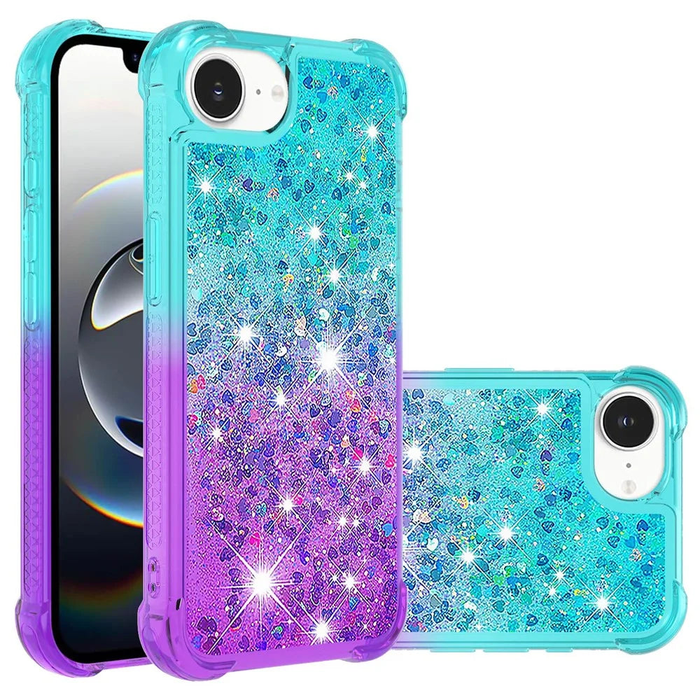 For iPhone 17e / 16e TPU Case Gradient Quicksand Phone Back Cover - Sky Blue+Purple - 1