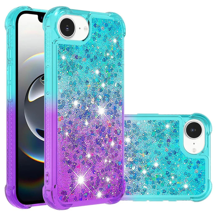 For iPhone 17e / 16e TPU Case Gradient Quicksand Phone Back Cover - Sky Blue+Purple - 1