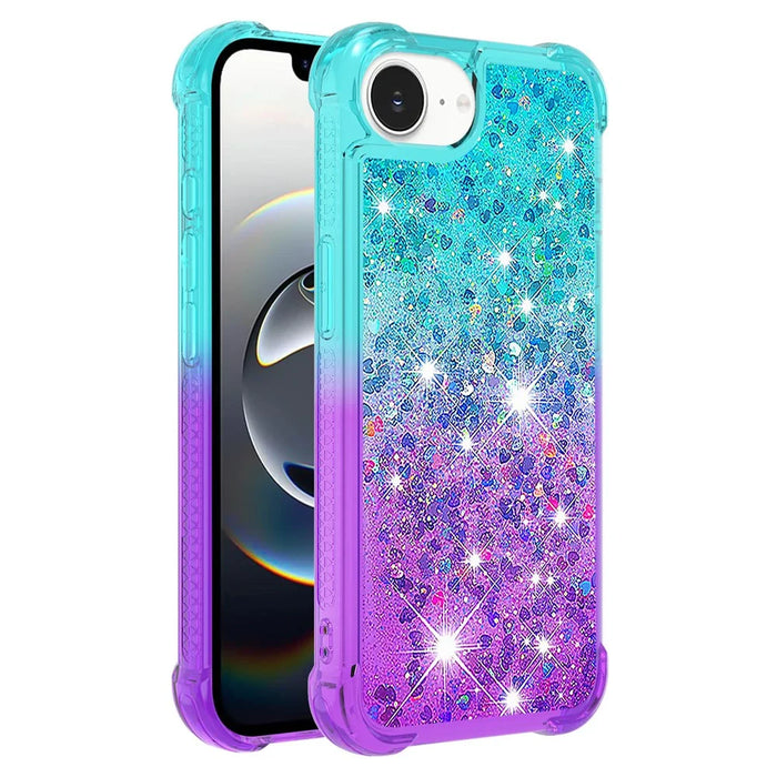 For iPhone 17e / 16e TPU Case Gradient Quicksand Phone Back Cover - Sky Blue+Purple - 3