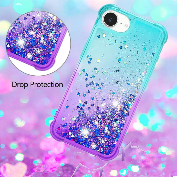 For iPhone 17e / 16e TPU Case Gradient Quicksand Phone Back Cover - Sky Blue+Purple - 5
