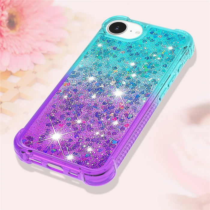 For iPhone 17e / 16e TPU Case Gradient Quicksand Phone Back Cover - Sky Blue+Purple - 6