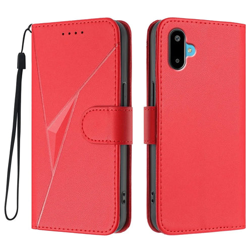 For Samsung Galaxy M06 5G / Galaxy F06 5G Case Triangle Imprint Leather Phone Cover with Lanyard - Red - 1