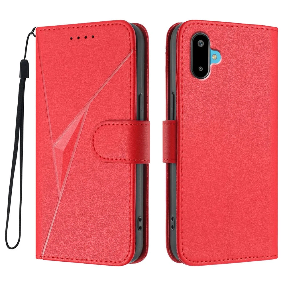 For Samsung Galaxy M16 5G / Galaxy F16 5G Case Triangle Imprint Leather Phone Cover with Lanyard - Red - 1