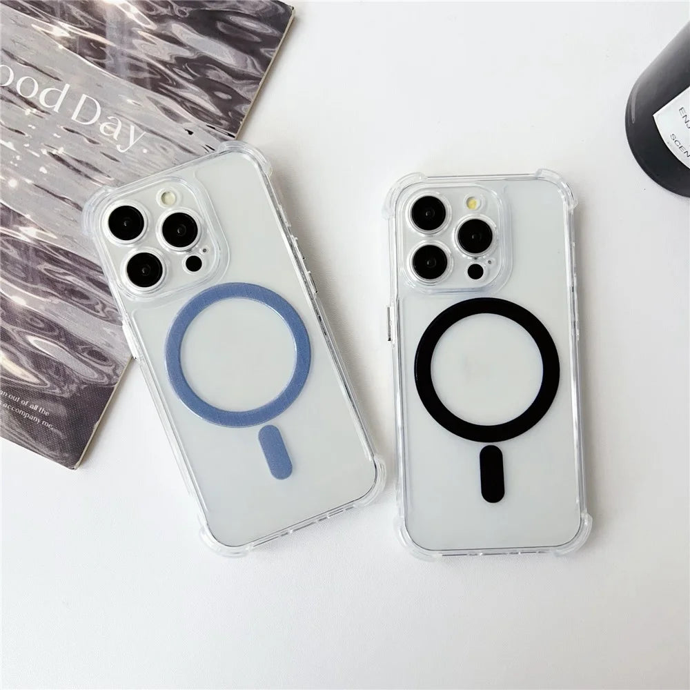 SHANWO For iPhone 15 Pro Magnetic Case Anti Drop Soft TPU Clear Phone Back Cover - White - 4