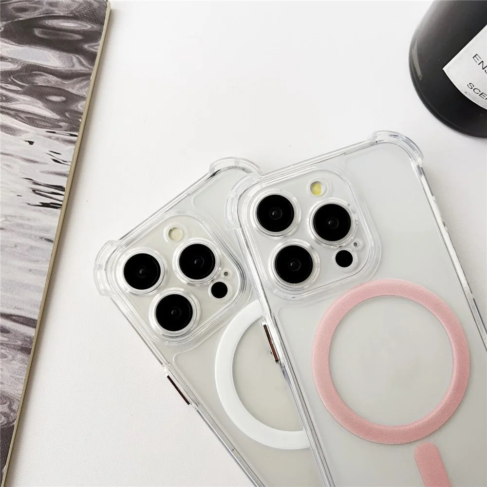 SHANWO For iPhone 14 Pro Max Magnetic Case Anti Drop Soft TPU Clear Phone Back Cover - White - 6