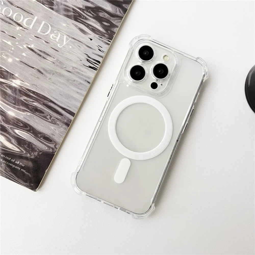 SHANWO For iPhone 14 Pro Magnetic Case Anti Drop Soft TPU Clear Phone Back Cover - White - 2